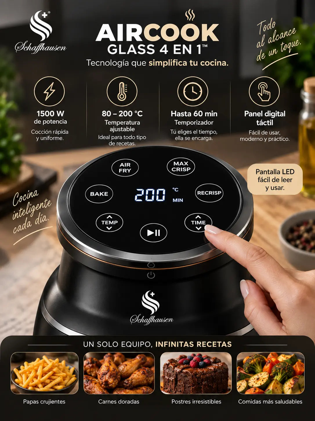 Panel digital táctil de Aircook Glass 4 en 1