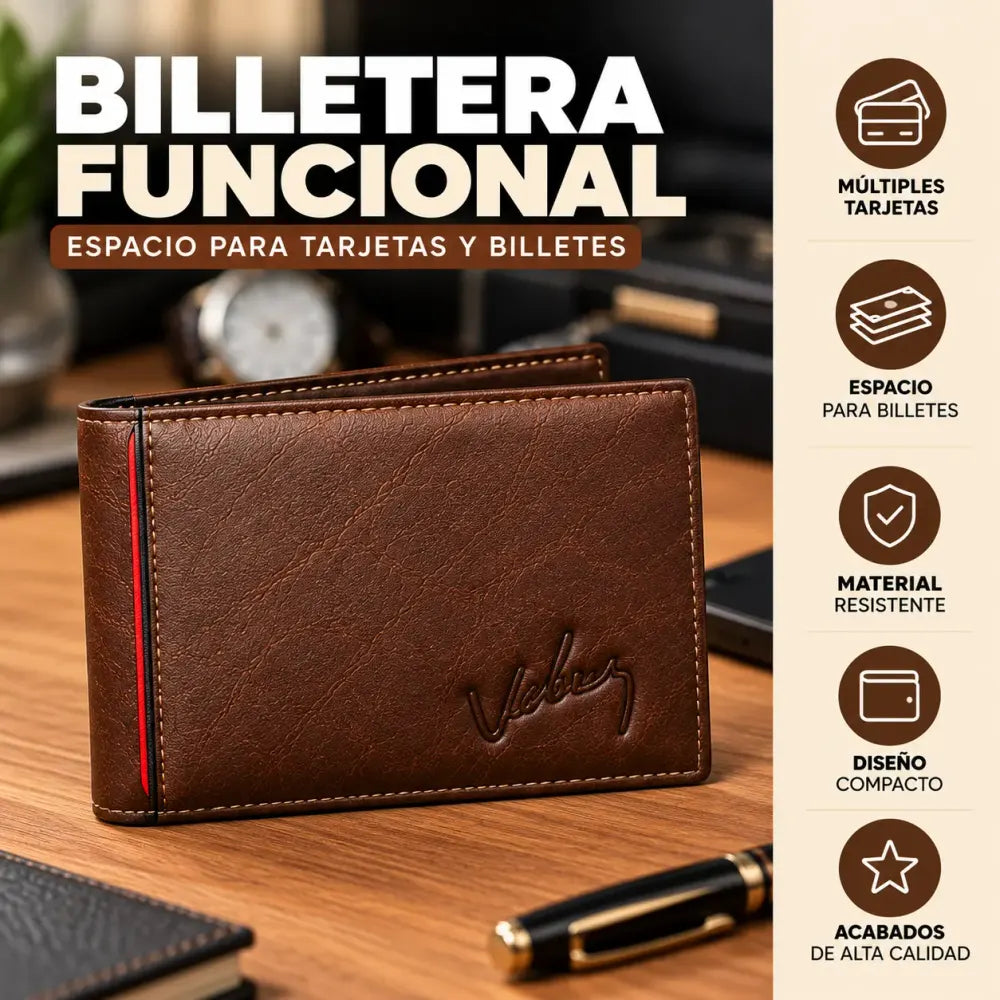 Billetera de cuero con espacio para tarjetas y billetes