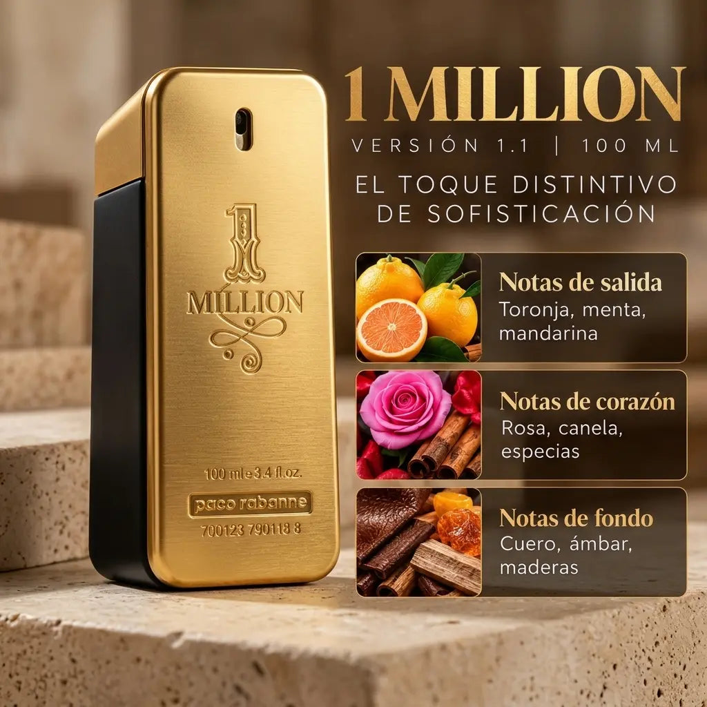Perfume 1 Million versión 1.1 de 100 ml con sus notas