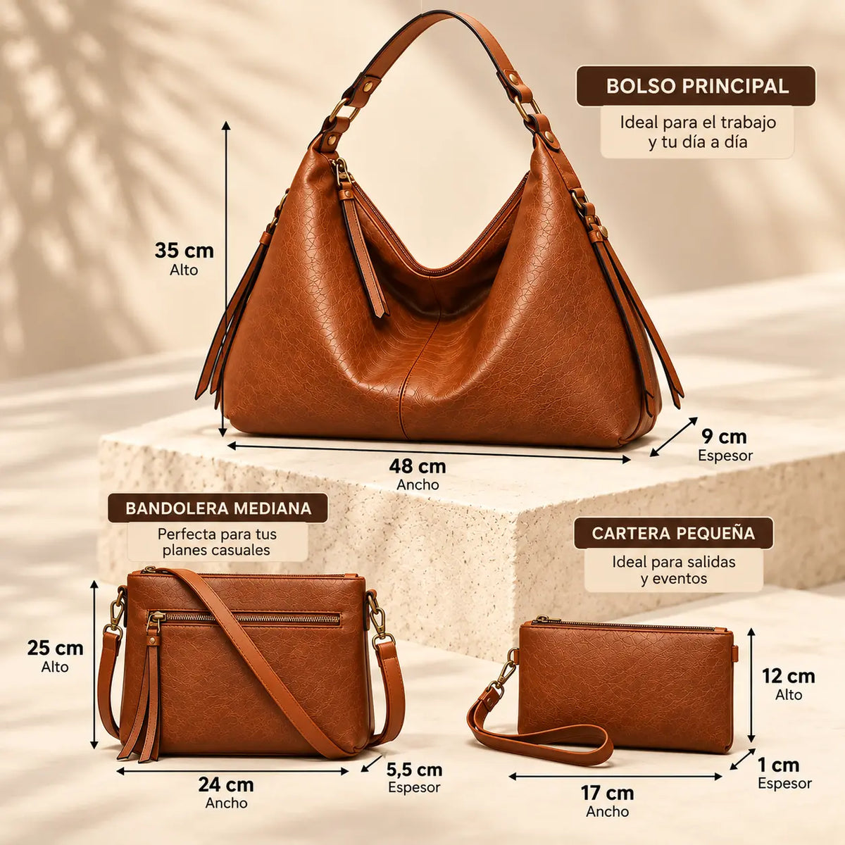 Set Portofino™ 3 Piezas | Bolso + Bandolera + Cartera