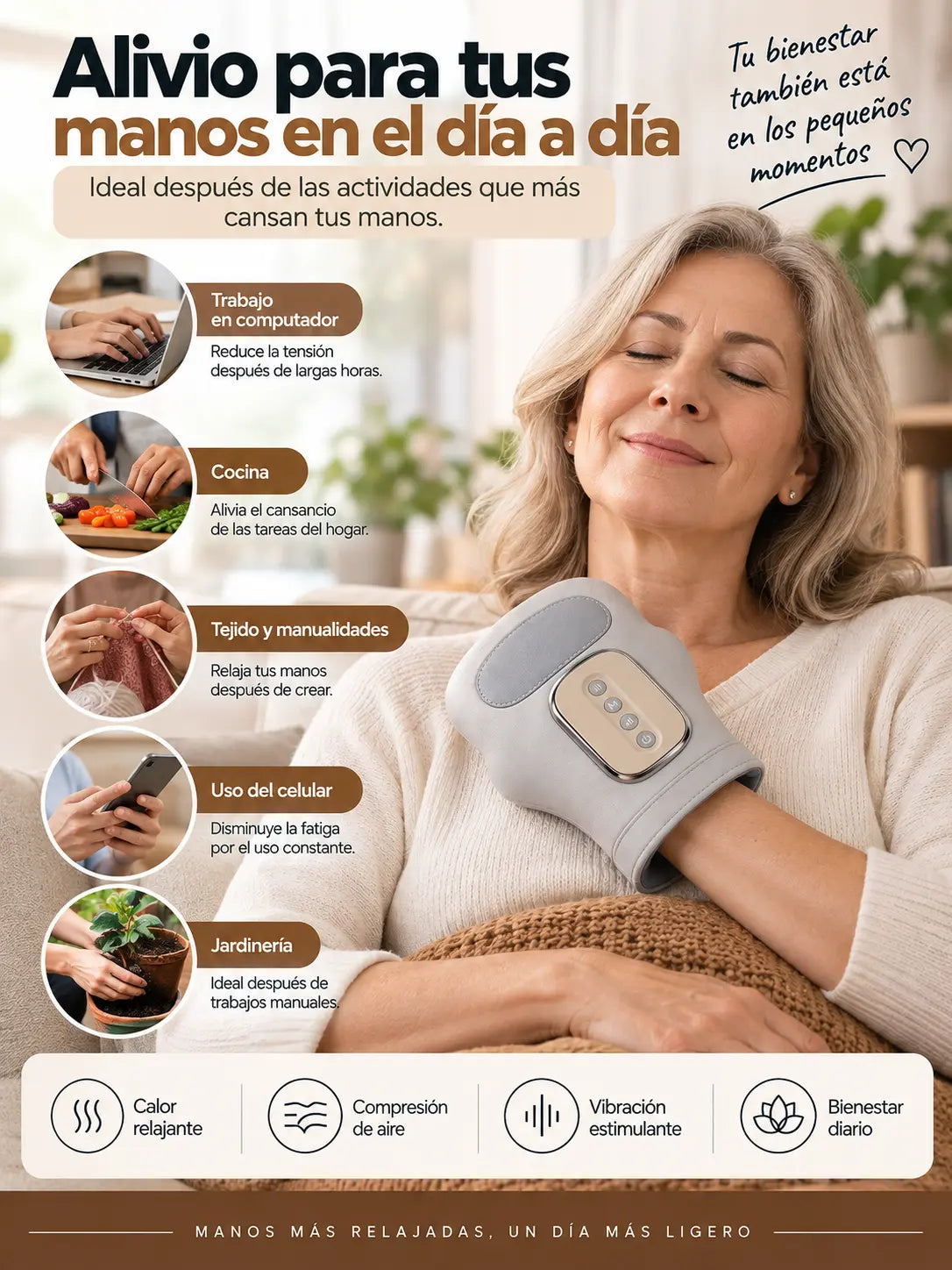 Computador, cocina, tejido y manualidades, celular, jardinería