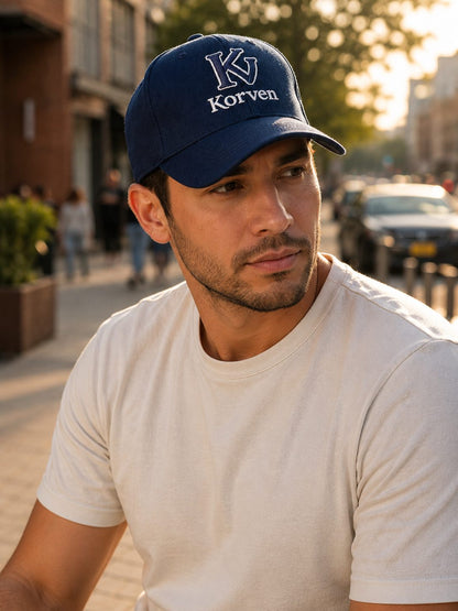 Hombre usando la gorra Korven en la calle