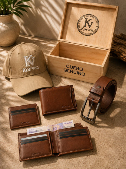 Combo Korven 4X color cafe con la caja de madera