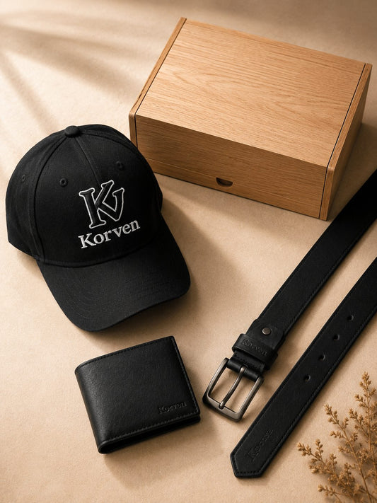 Combo Korven 4X color negro con la caja de madera