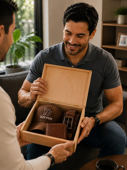 Un hombre recibe el Combo Korven como regalo