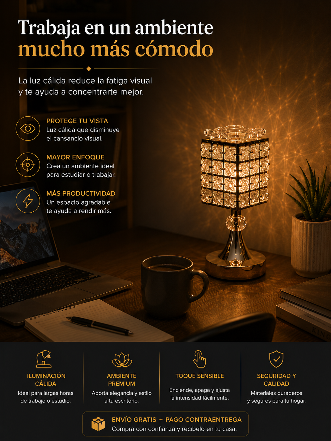 LAMPARAS DE MESA CON PEBETERO DORADA X 2