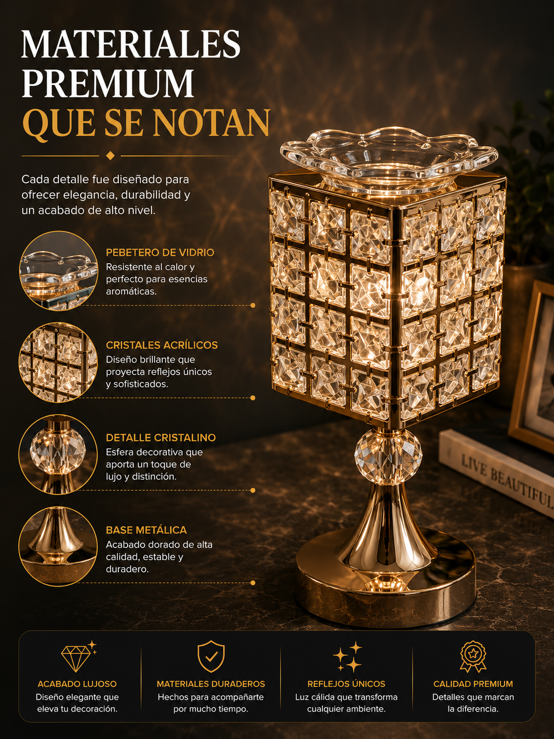 LAMPARAS DE MESA CON PEBETERO DORADA X 2