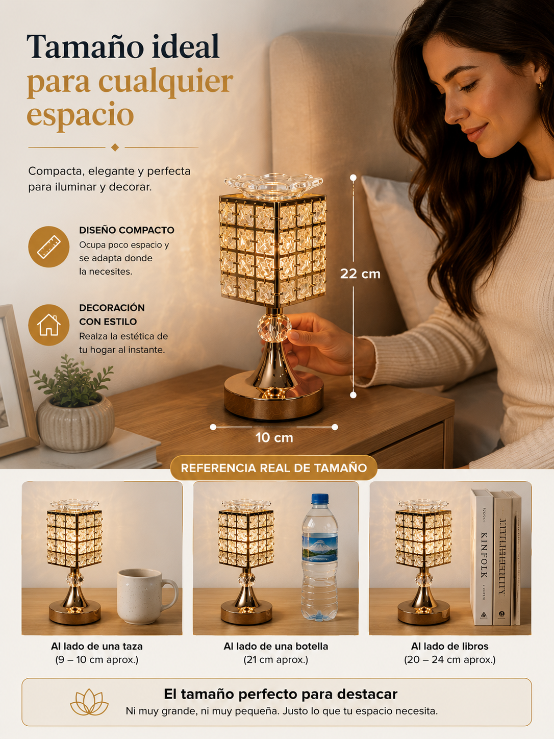 LAMPARAS DE MESA CON PEBETERO DORADA X 2