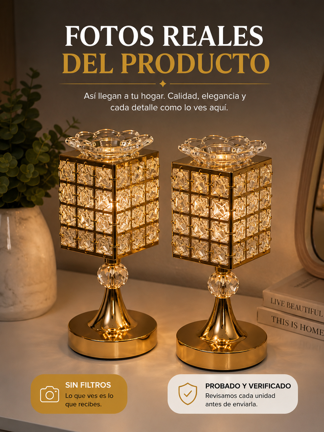 LAMPARAS DE MESA CON PEBETERO DORADA X 2