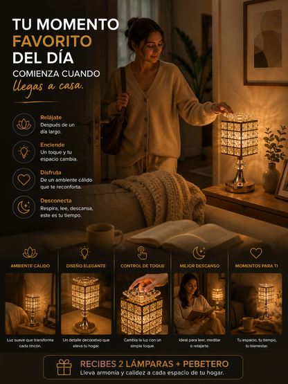 LAMPARAS DE MESA CON PEBETERO DORADA X 2