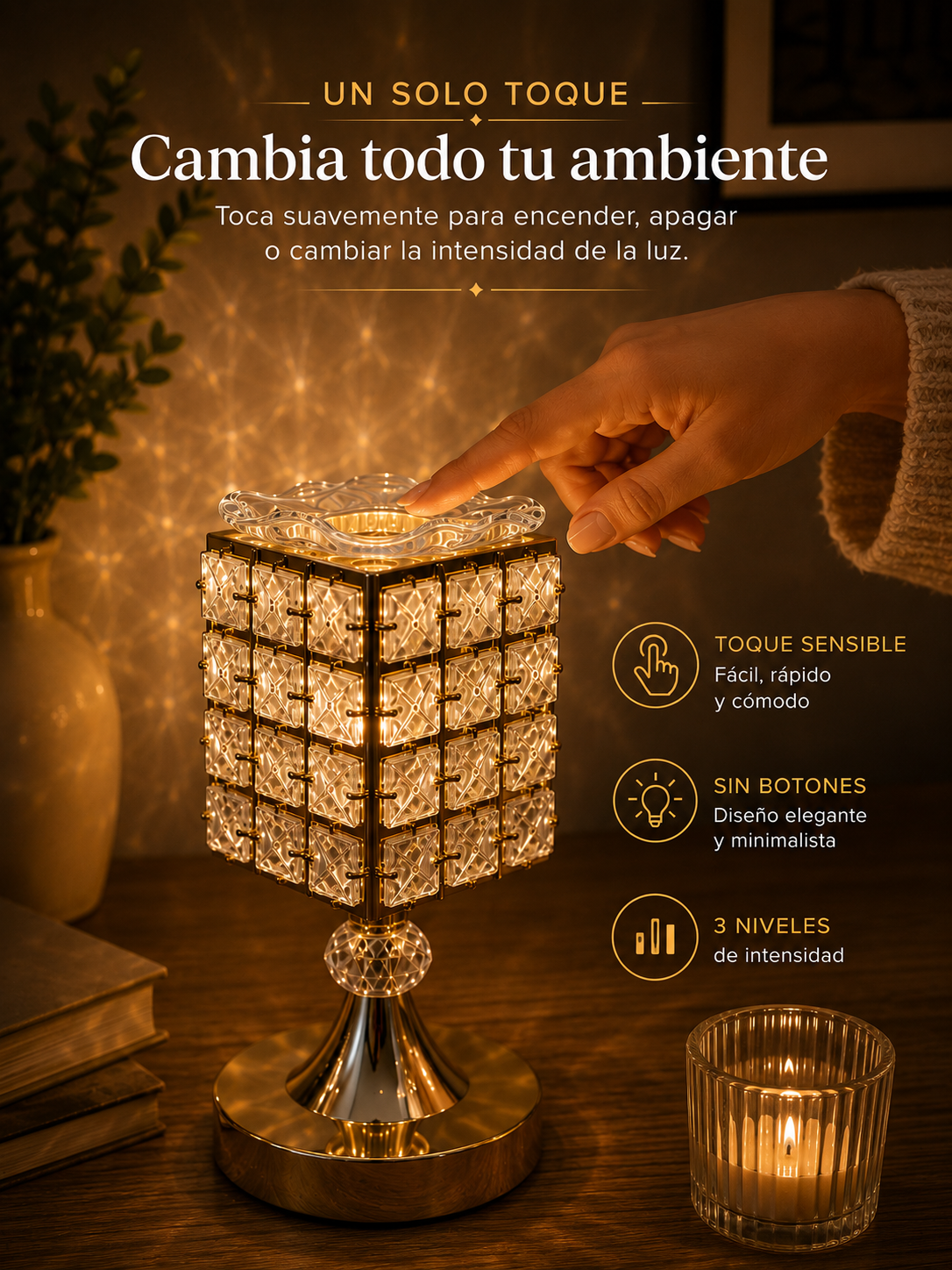 LAMPARAS DE MESA CON PEBETERO DORADA X 2