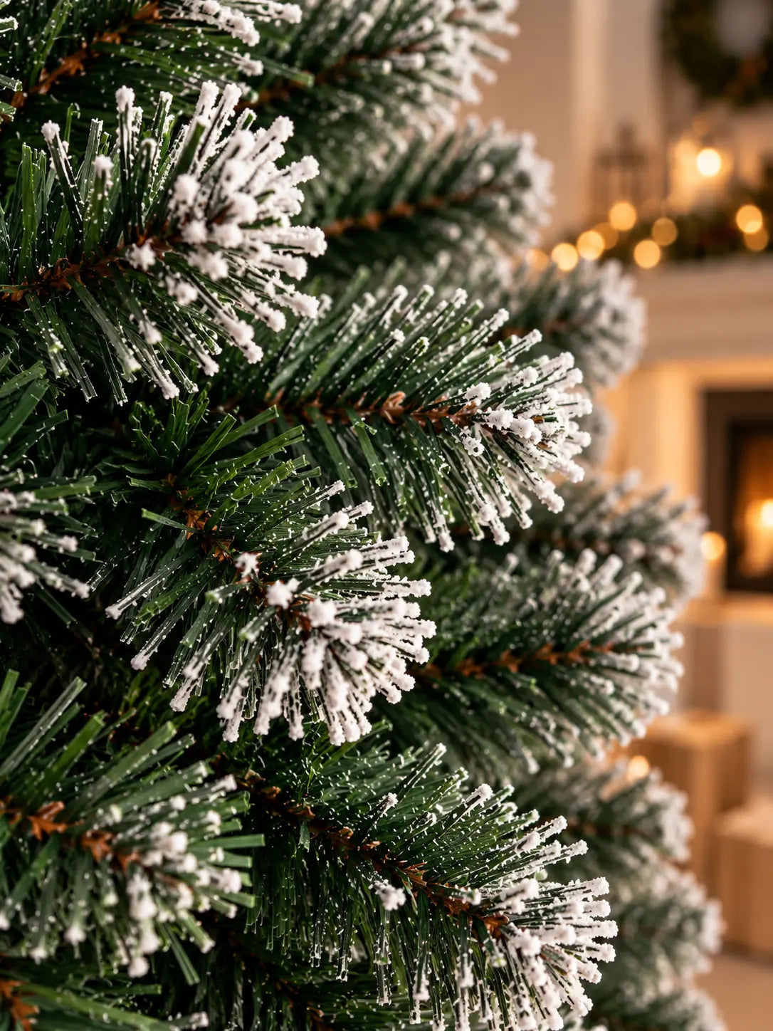 Detalle de rama con acabado efecto nieve