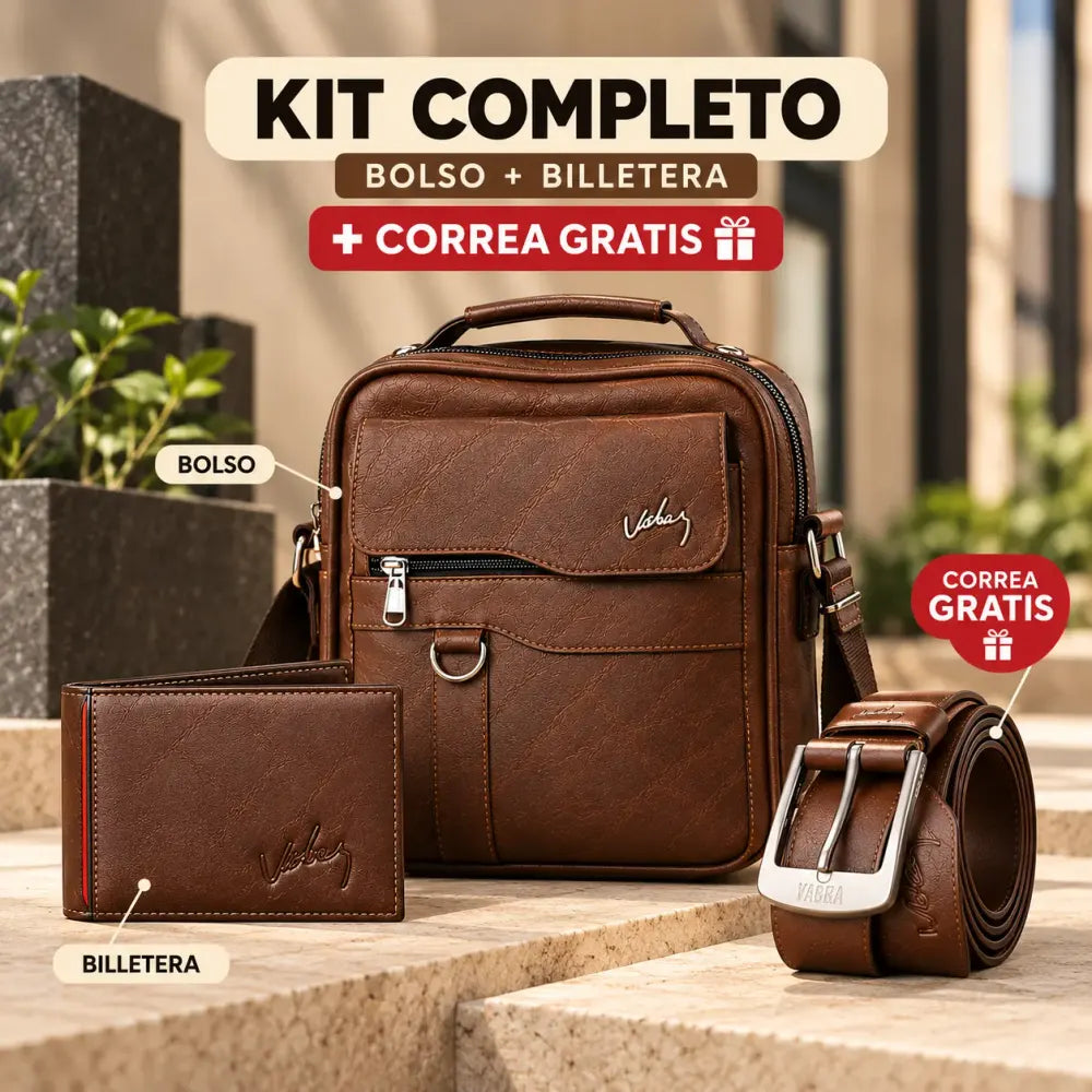Kit completo: carriel, billetera y correa de regalo
