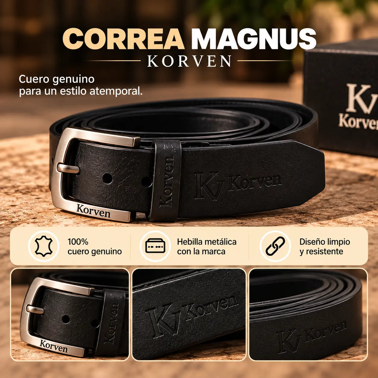Correa Magnus con hebilla metálica que lleva la marca