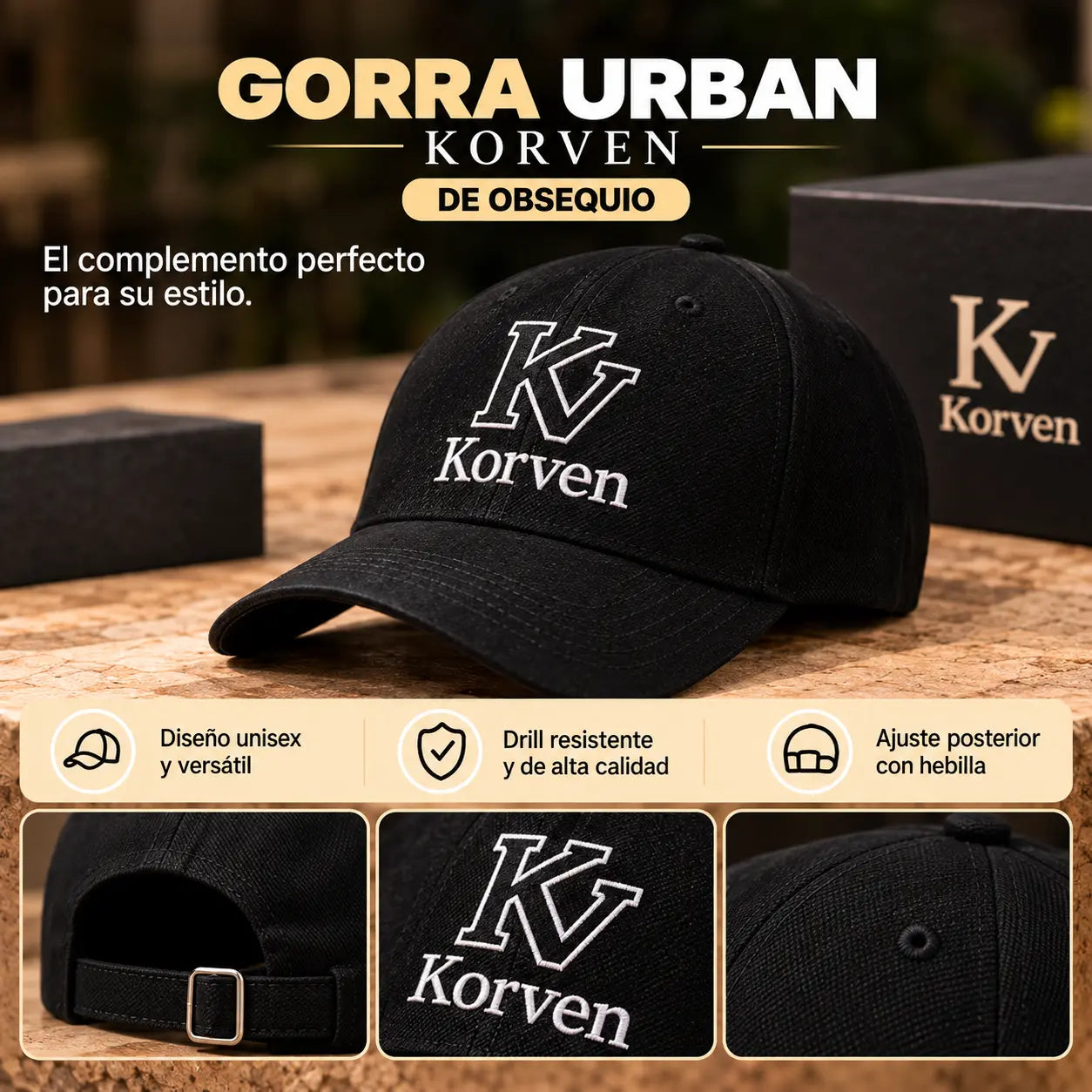Gorra Urban Korven de obsequio con ajuste posterior con hebilla