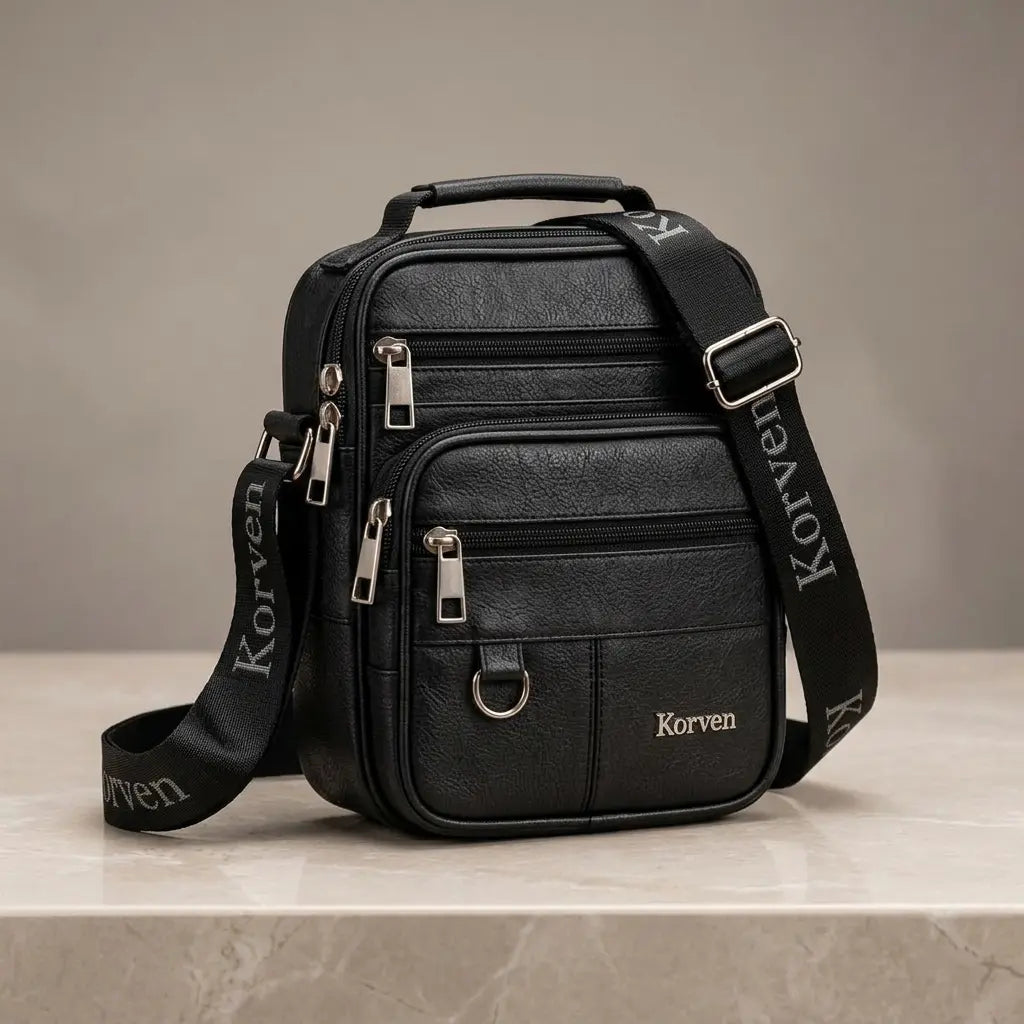 Bolso Vértice Korven en negro, con tira ajustable y cremalleras metálicas